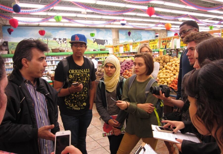 GCE students interview a business owner to understand the economics and sustainability of agricultural supply chain.
